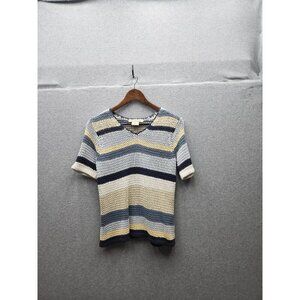 David Brooks Womens Medium Striped Knit Top Short Sleeve Silk & Cotton Blend